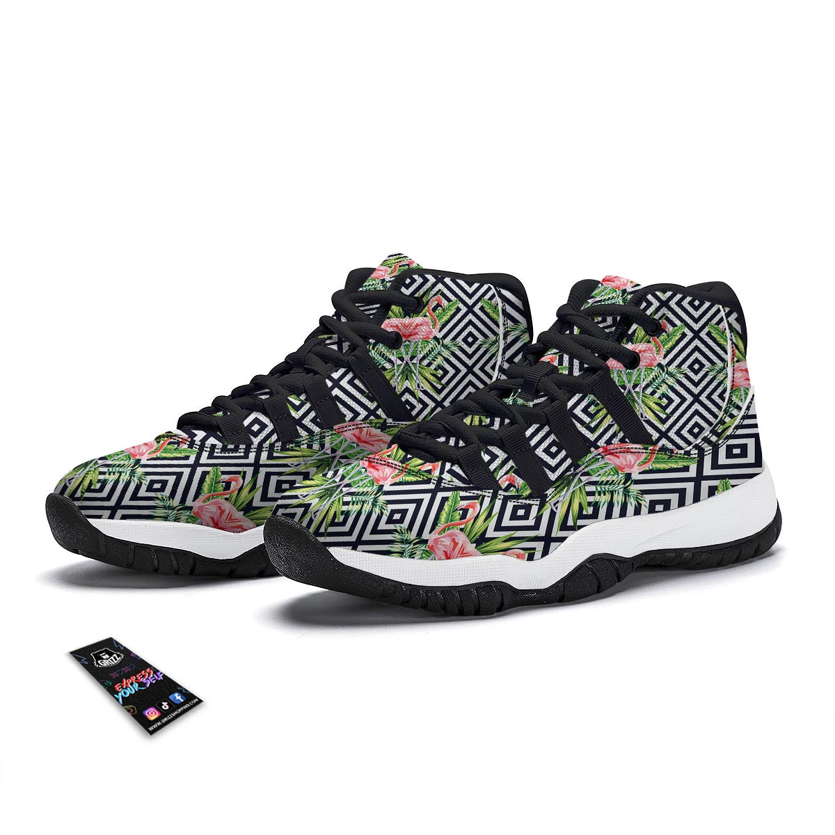 Geometric Tropical Flamingo Black Bball Shoes-grizzshop