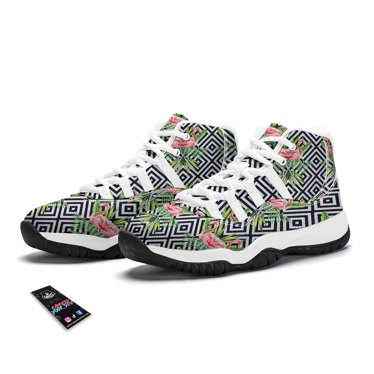 Geometric Tropical Flamingo White Bball Shoes-grizzshop