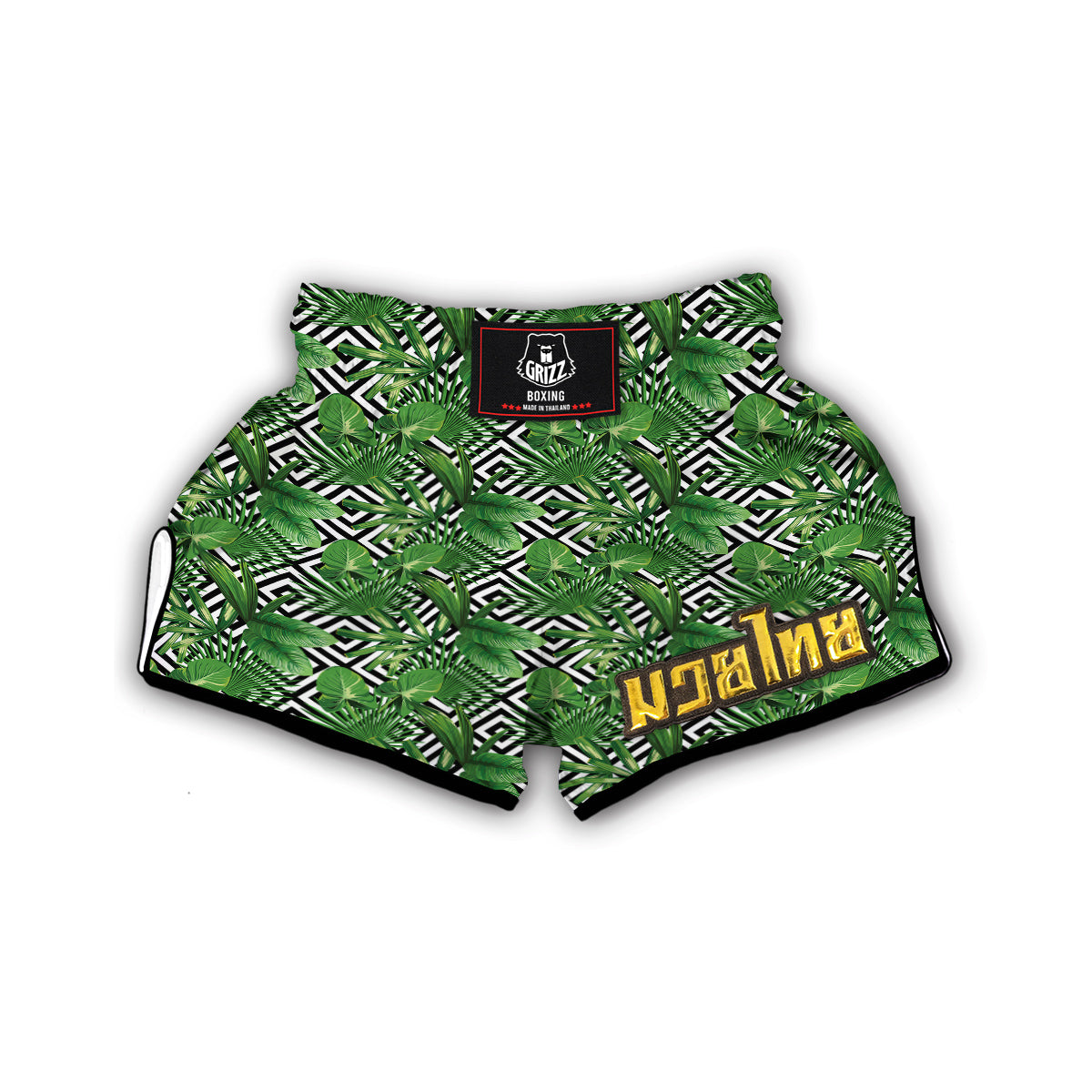 Geometric Tropical Palm Leave Muay Thai Boxing Shorts-grizzshop