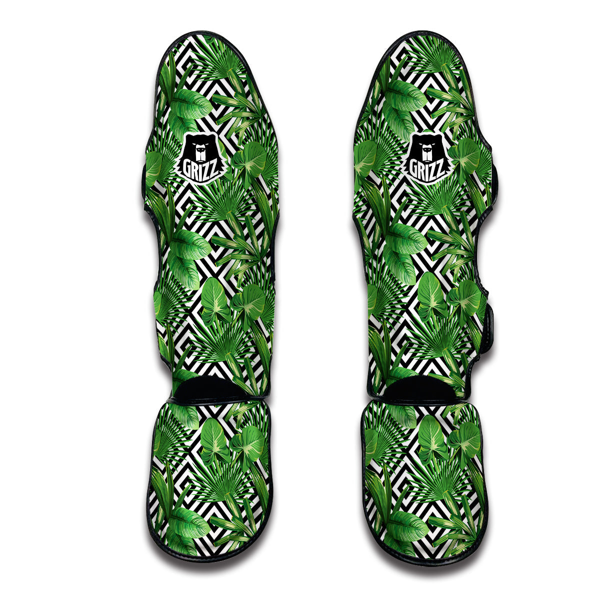 Geometric Tropical Palm Leave Muay Thai Shin Guards-grizzshop