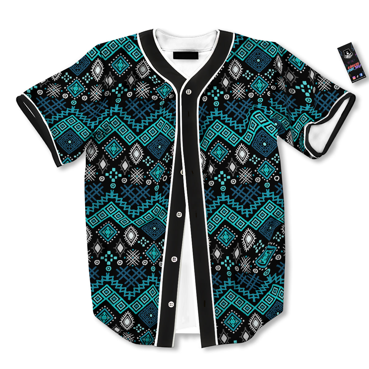 Geometric Turquoise Aztec Print Pattern Baseball Jersey-grizzshop