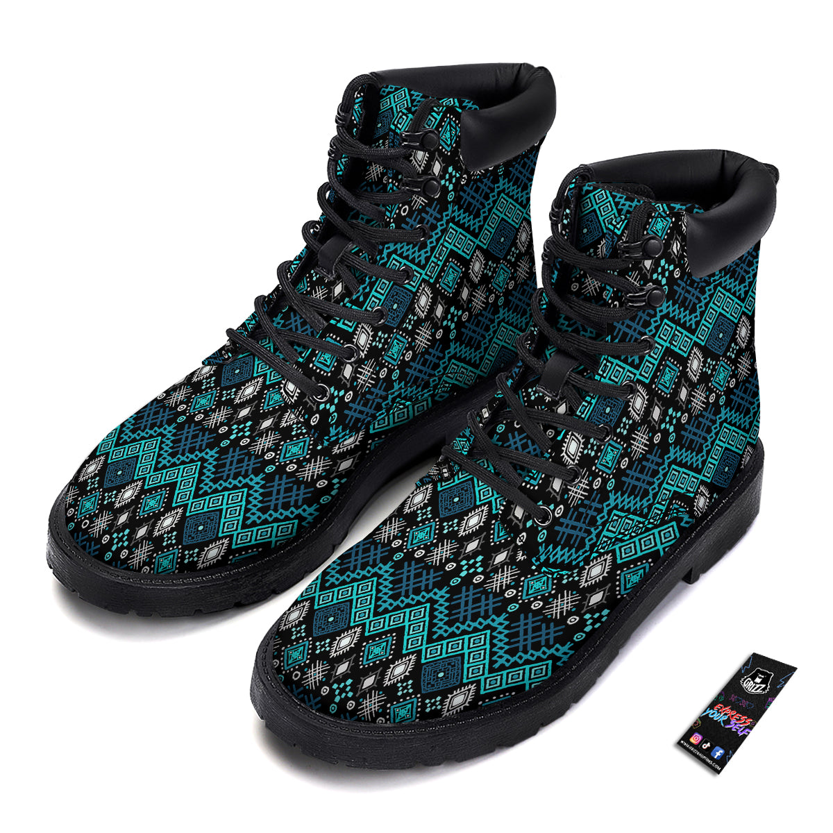 Geometric Turquoise Aztec Print Pattern Boots-grizzshop