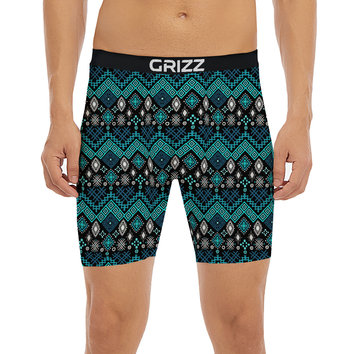 Geometric Turquoise Aztec Print Pattern Boxer Briefs-grizzshop