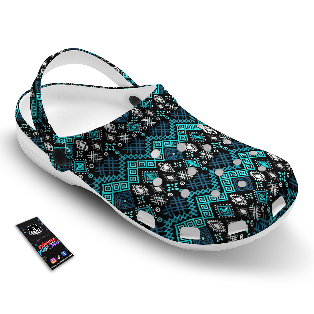 Geometric Turquoise Aztec Print Pattern Clog-grizzshop