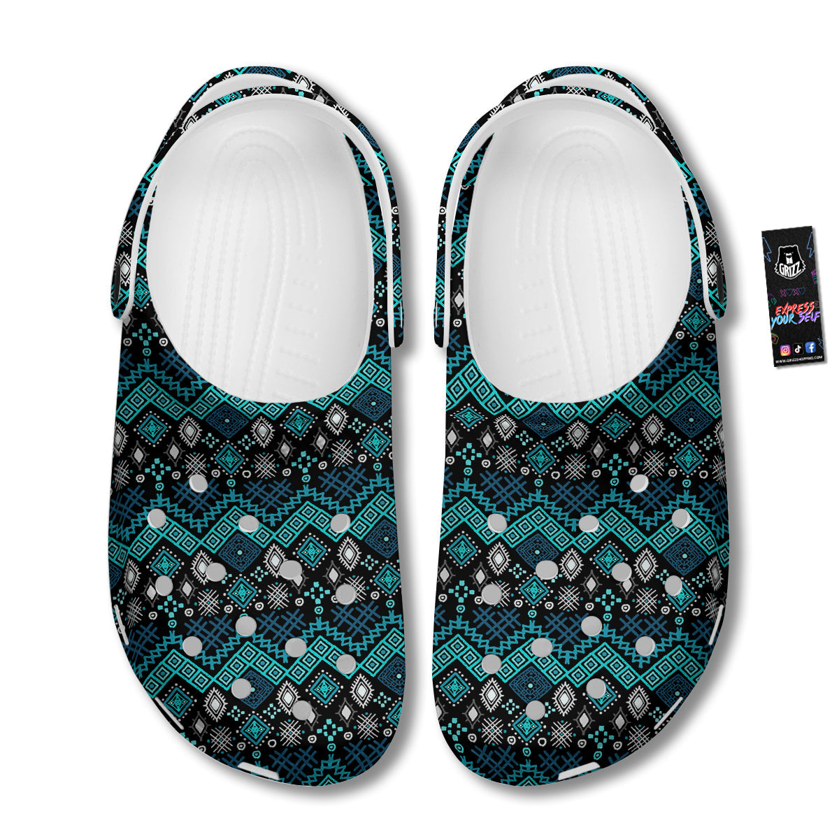 Geometric Turquoise Aztec Print Pattern Clog-grizzshop