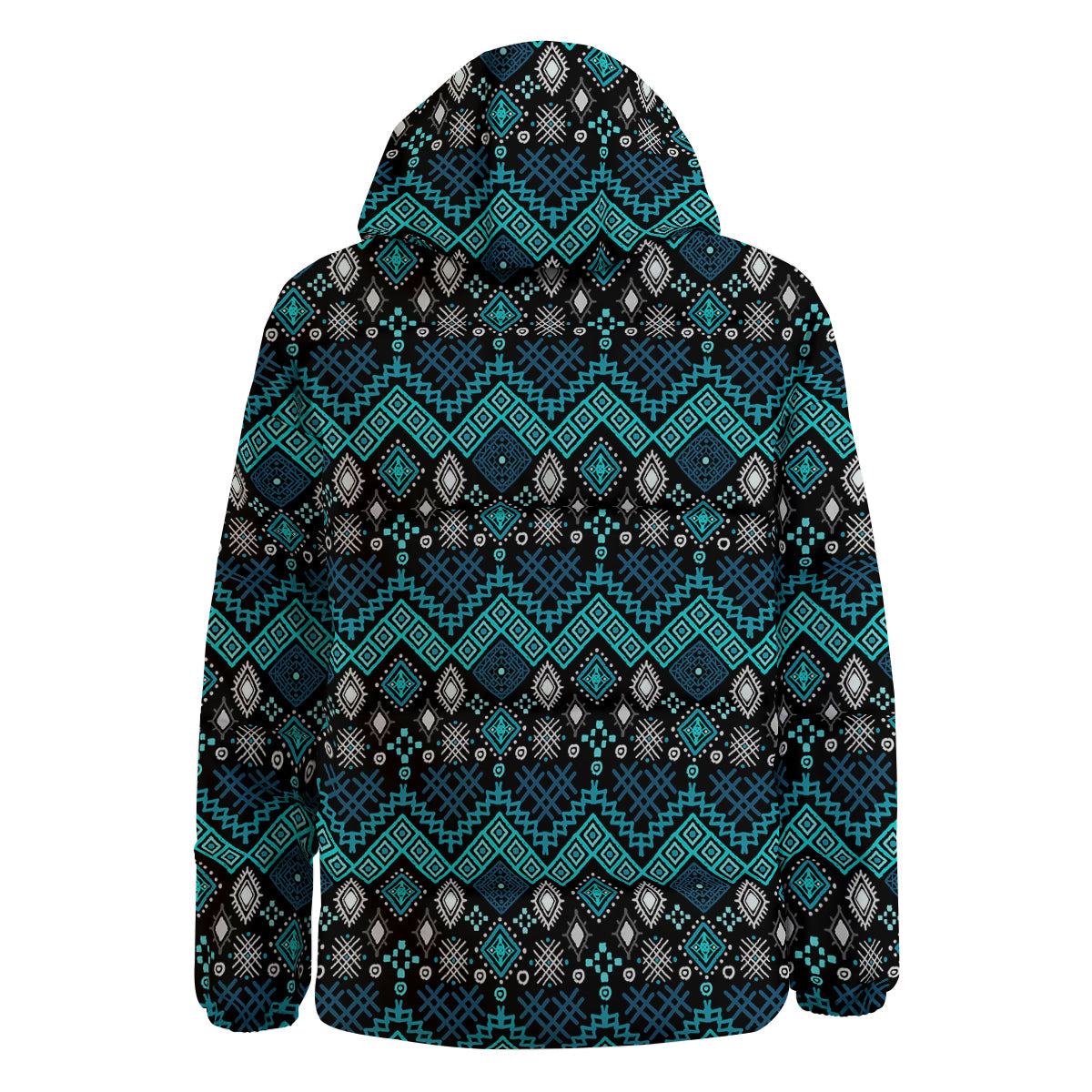 Geometric Turquoise Aztec Print Pattern Down Jacket-grizzshop