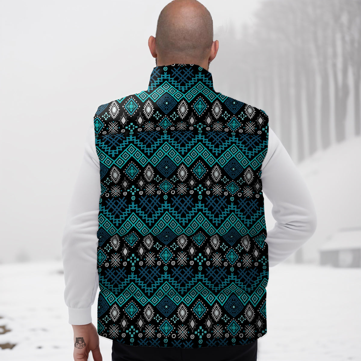 Geometric Turquoise Aztec Print Pattern Down Vest