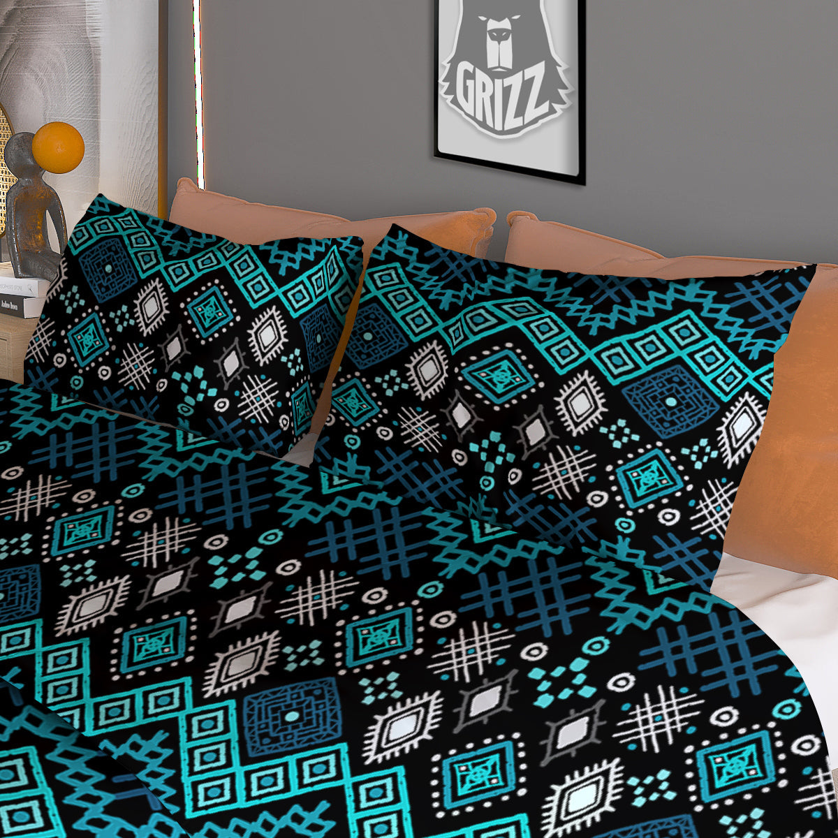 Geometric Turquoise Aztec Print Pattern Duvet Cover Bedding Set