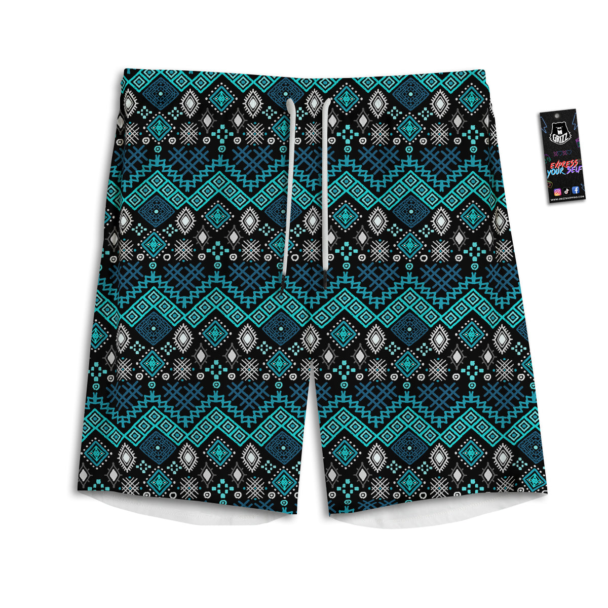 Geometric Turquoise Aztec Print Pattern Men's Athletic Shorts
