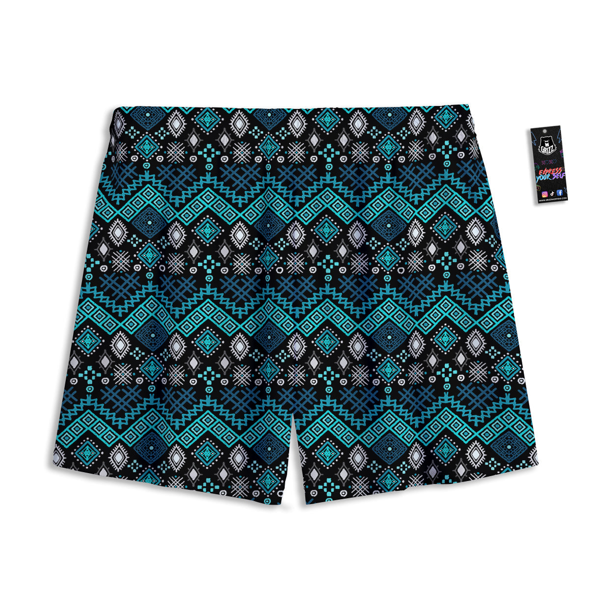 Geometric Turquoise Aztec Print Pattern Mesh Shorts