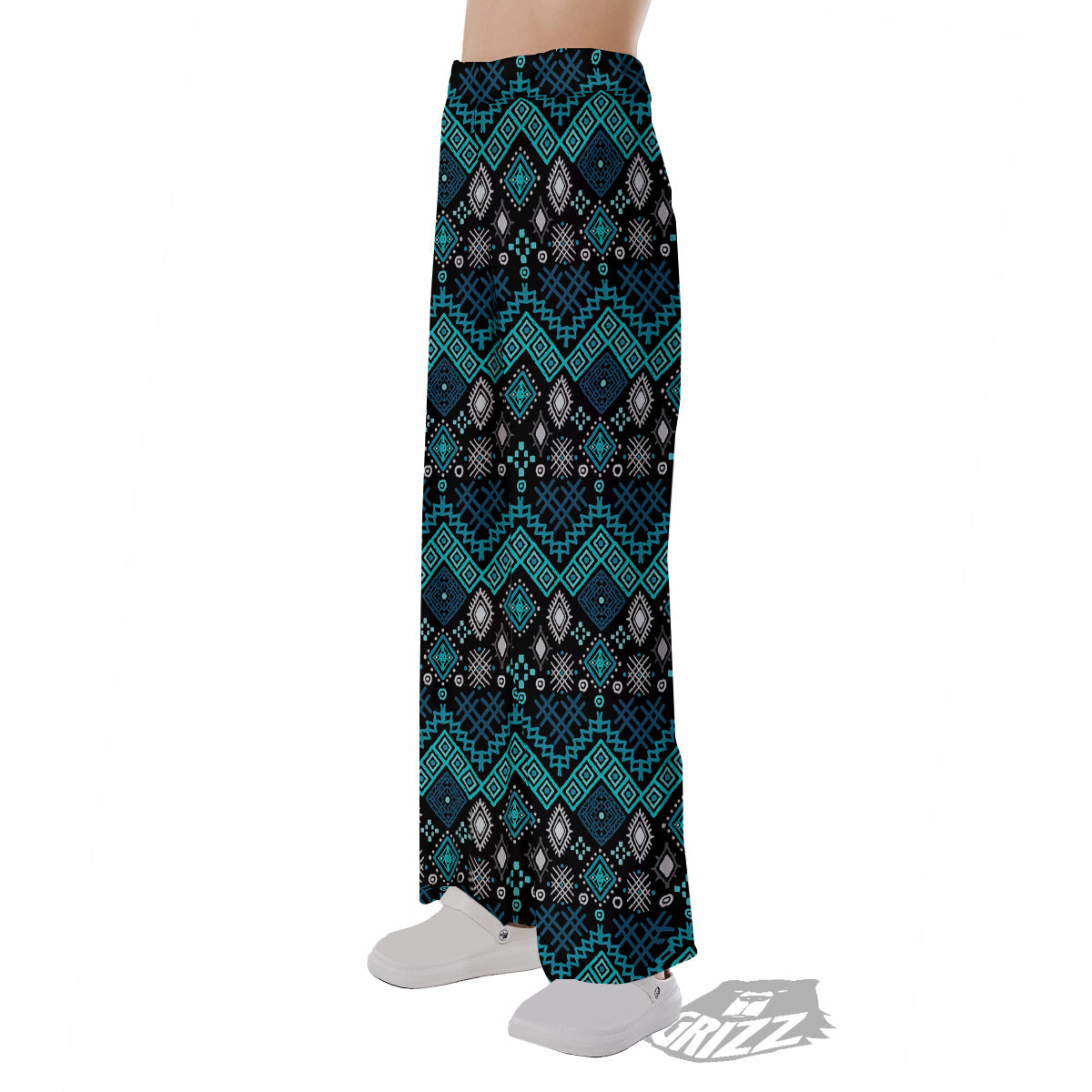 Geometric Turquoise Aztec Print Pattern Pajama Pants-grizzshop