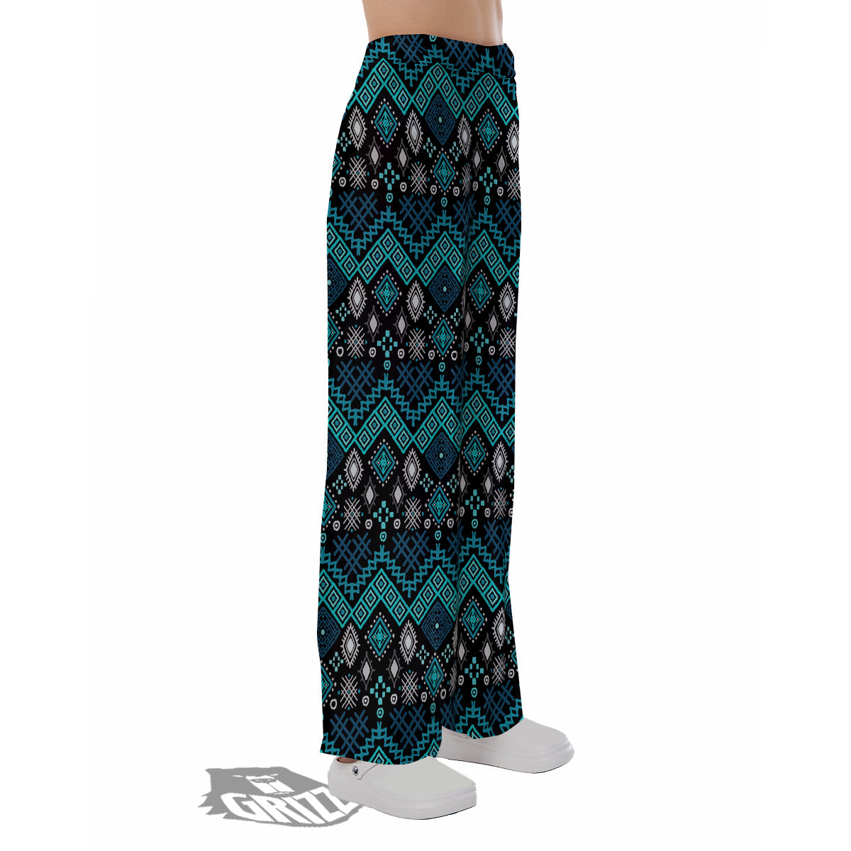 Geometric Turquoise Aztec Print Pattern Pajama Pants-grizzshop