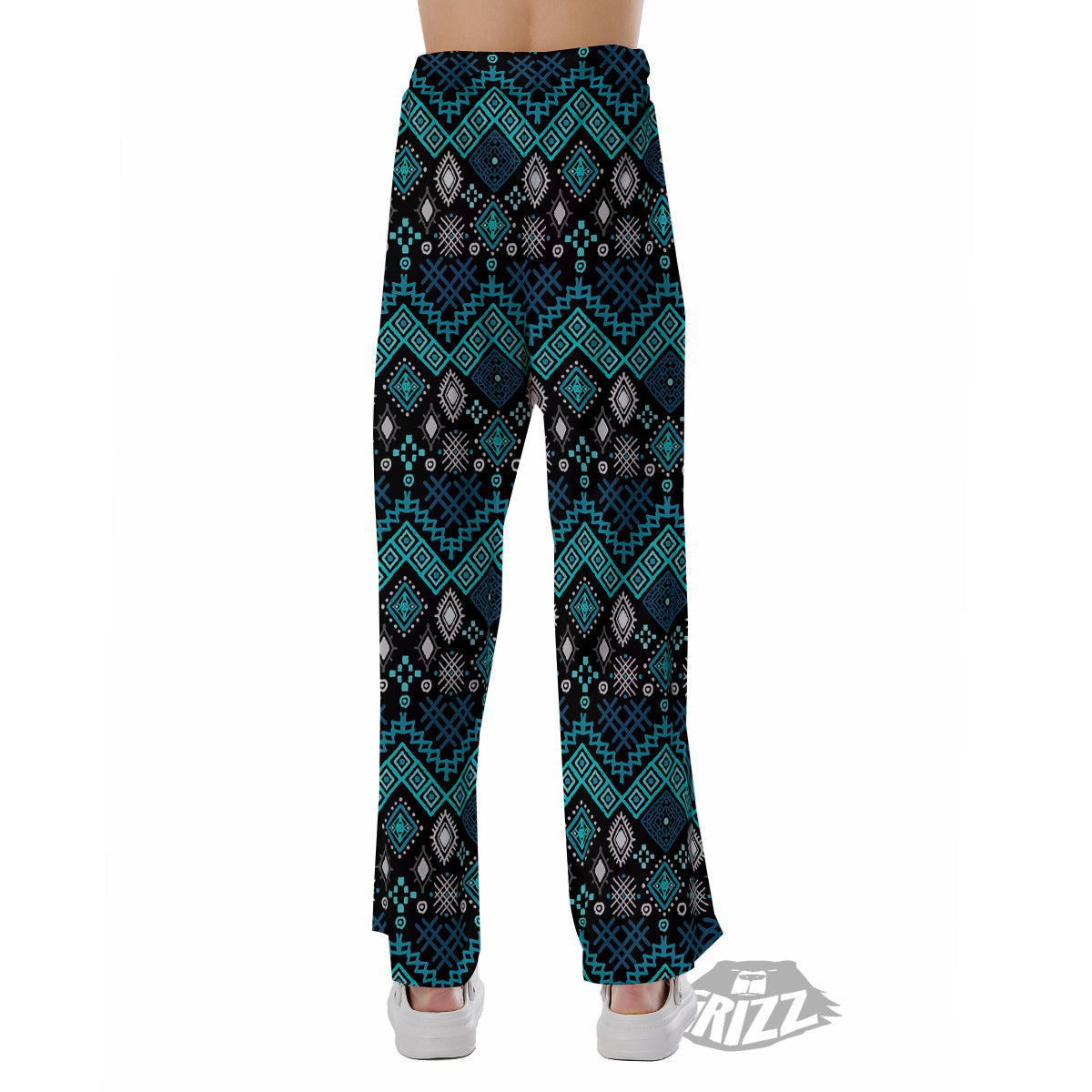 Geometric Turquoise Aztec Print Pattern Pajama Pants-grizzshop