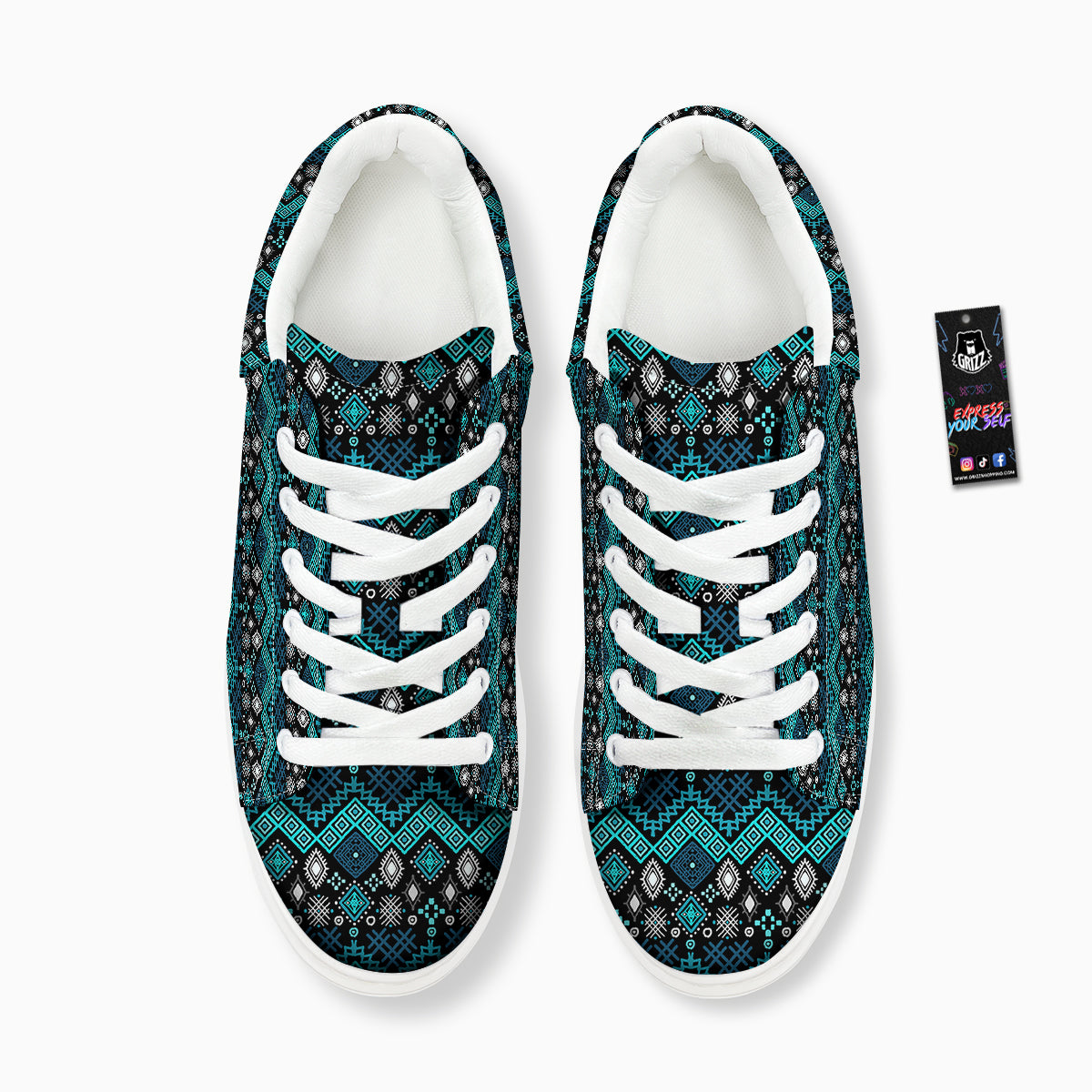 Geometric Turquoise Aztec Print Pattern Platform Shoes-grizzshop