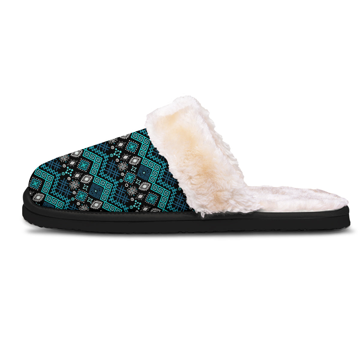 Geometric Turquoise Aztec Print Pattern Slippers-grizzshop