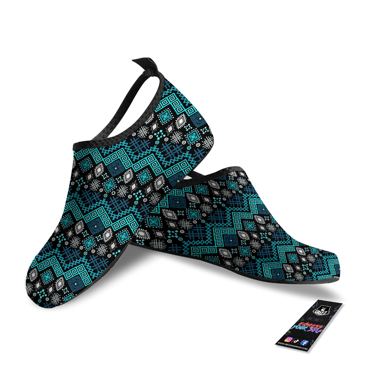 Geometric Turquoise Aztec Print Pattern Water Shoes-grizzshop