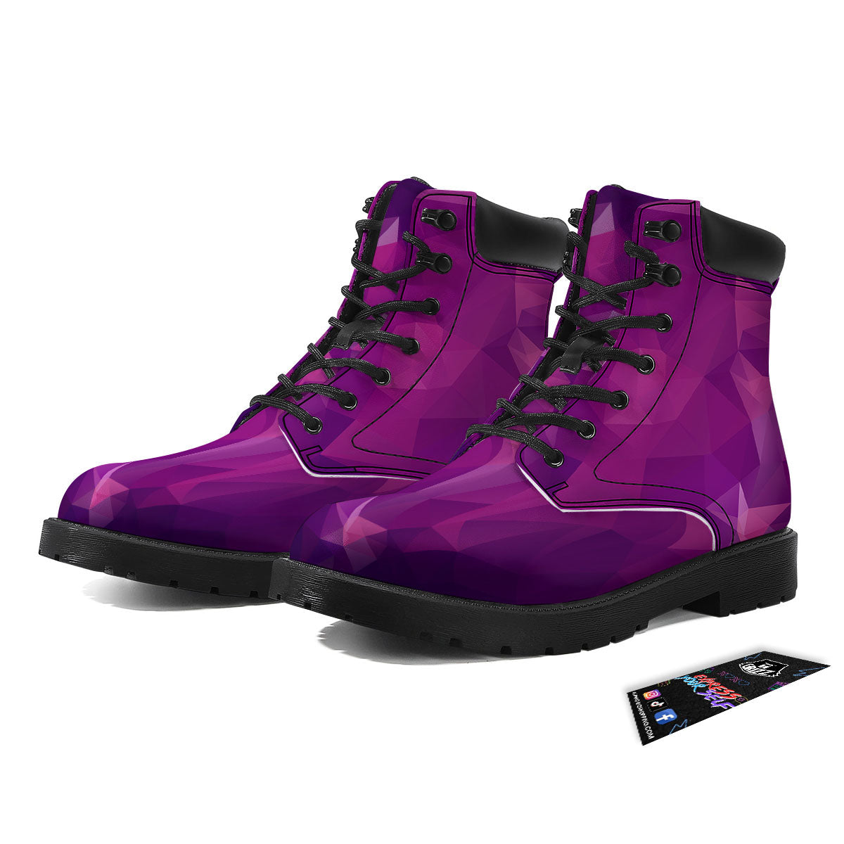 Geometric Violet Polygonal Print Boots-grizzshop