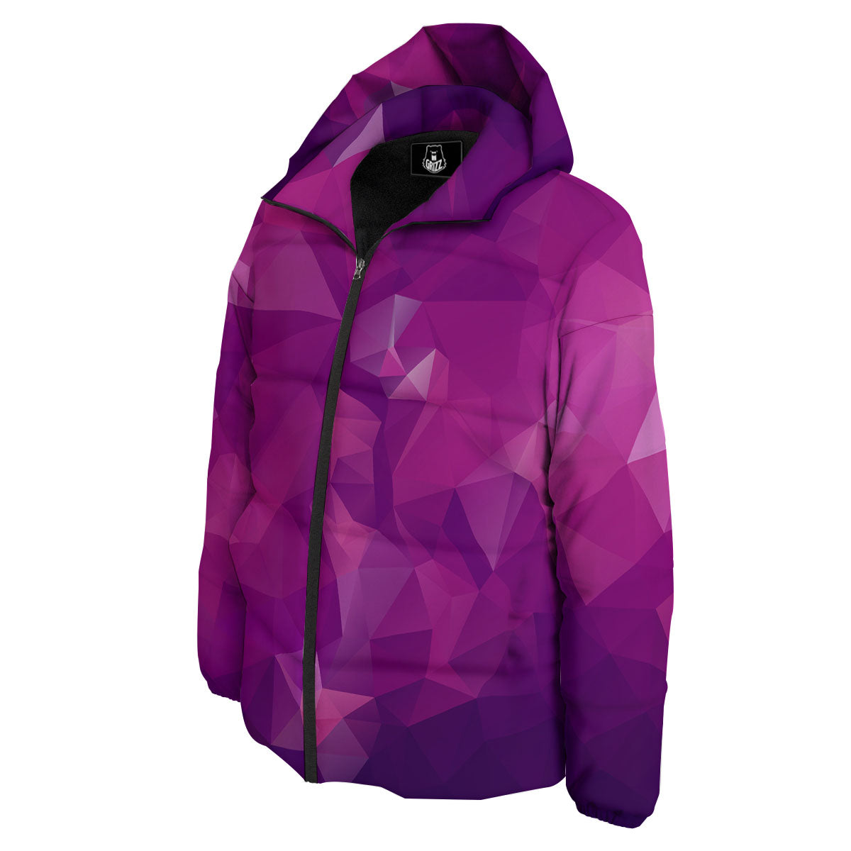 Geometric Violet Polygonal Print Down Jacket-grizzshop