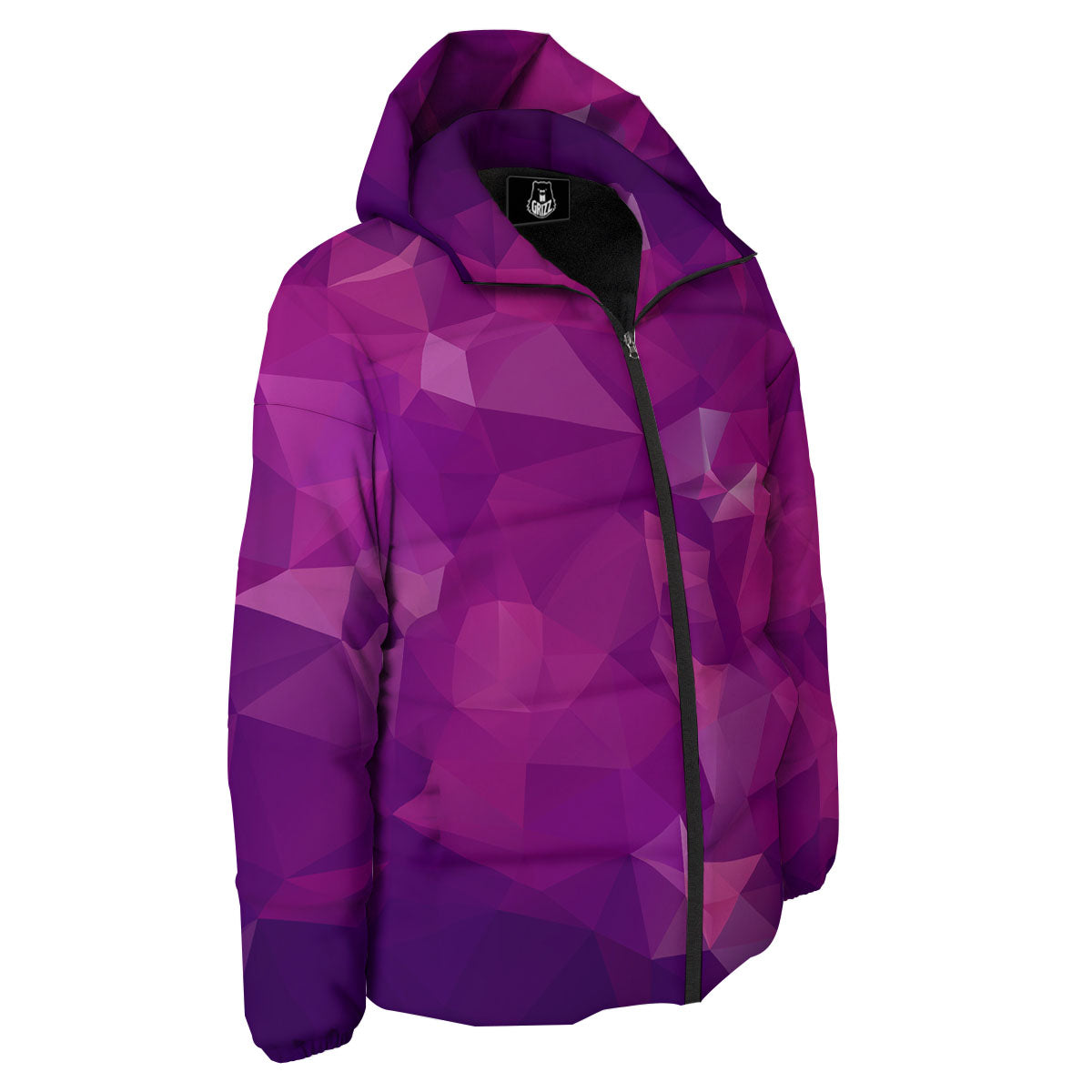 Geometric Violet Polygonal Print Down Jacket-grizzshop
