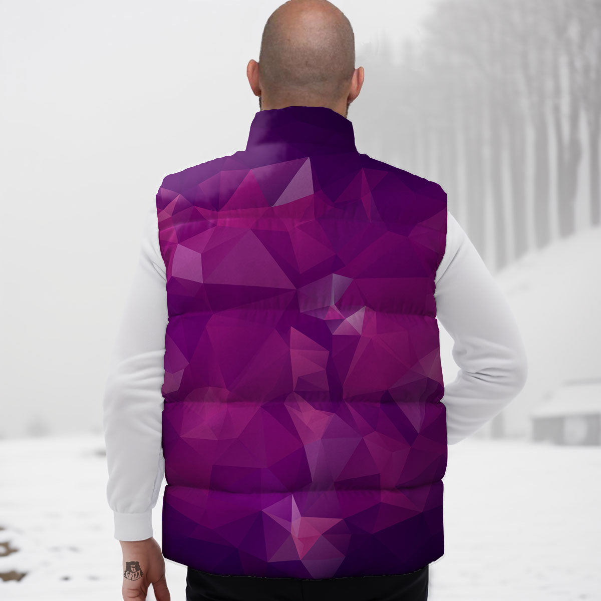 Geometric Violet Polygonal Print Down Vest-grizzshop