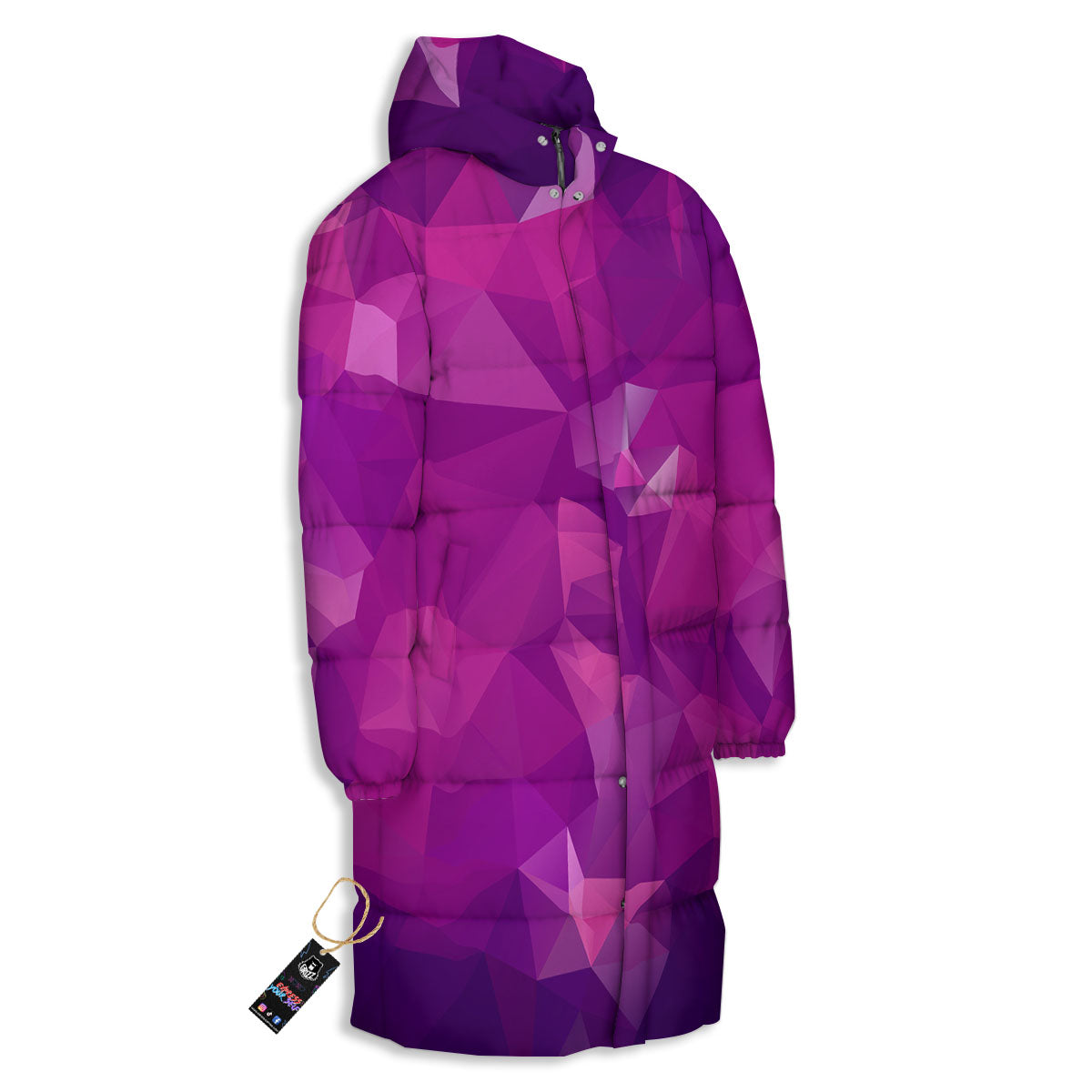 Geometric Violet Polygonal Print Long Down Jacket-grizzshop