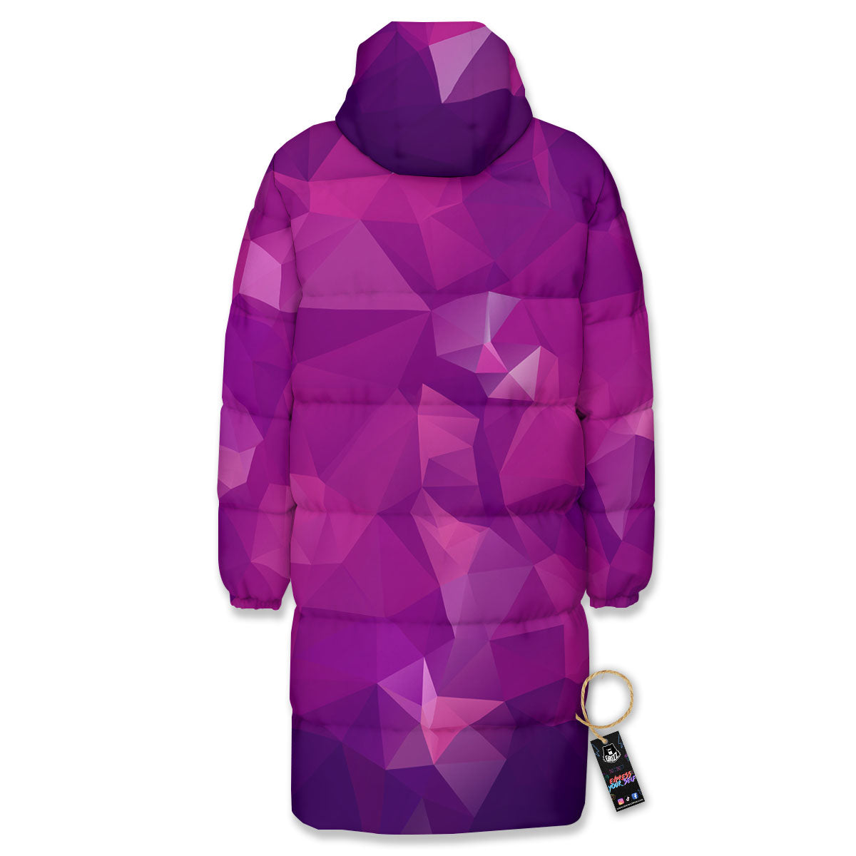 Geometric Violet Polygonal Print Long Down Jacket-grizzshop