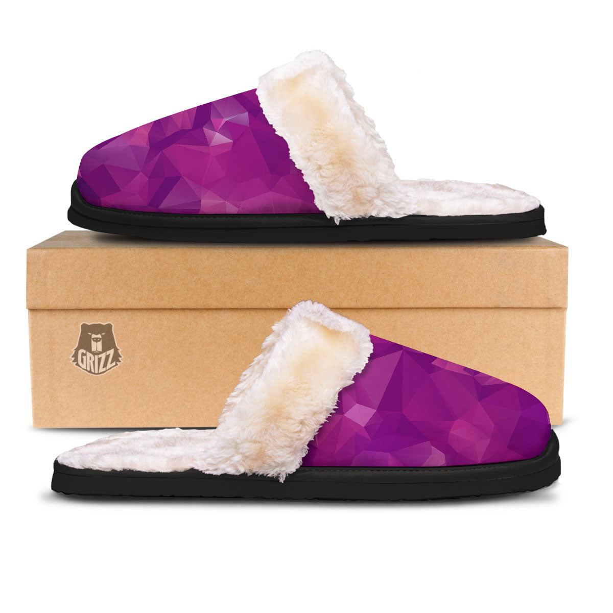 Geometric Violet Polygonal Print Slippers-grizzshop
