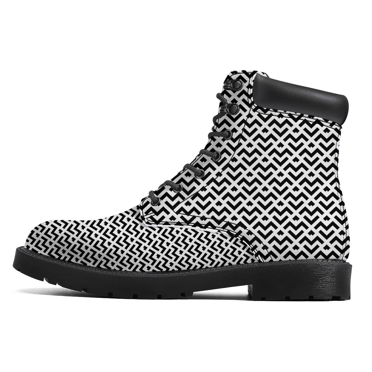 Geometric White And Black Print Pattern Boots-grizzshop