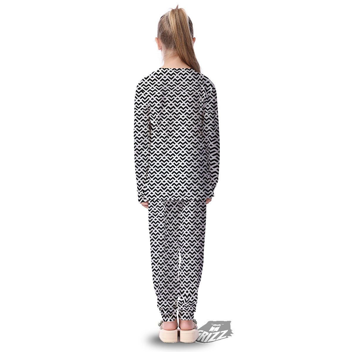 Geometric White And Black Print Pattern Kid's Pajamas-grizzshop