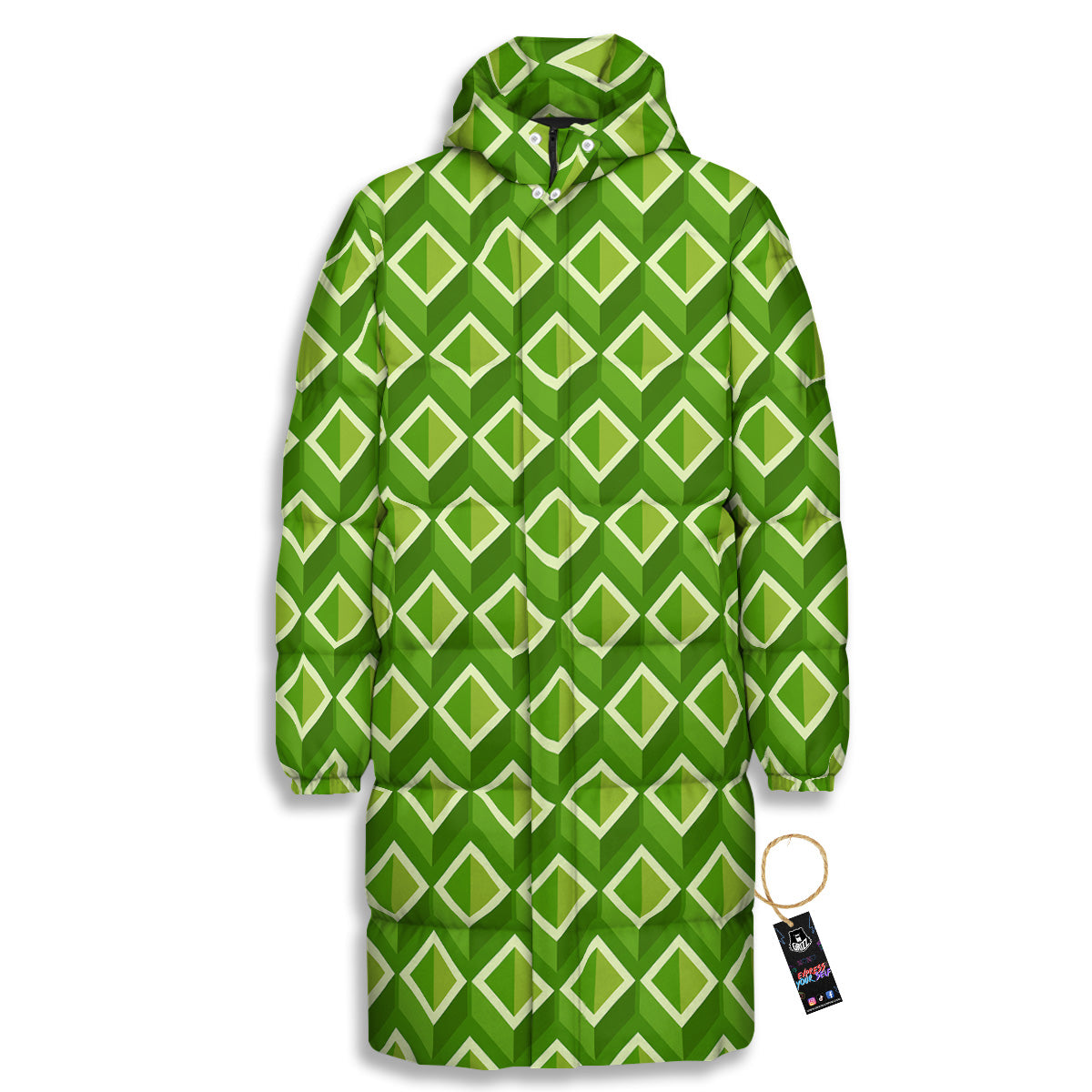 Geometric 3D Bamboo Print Pattern Long Down Jacket