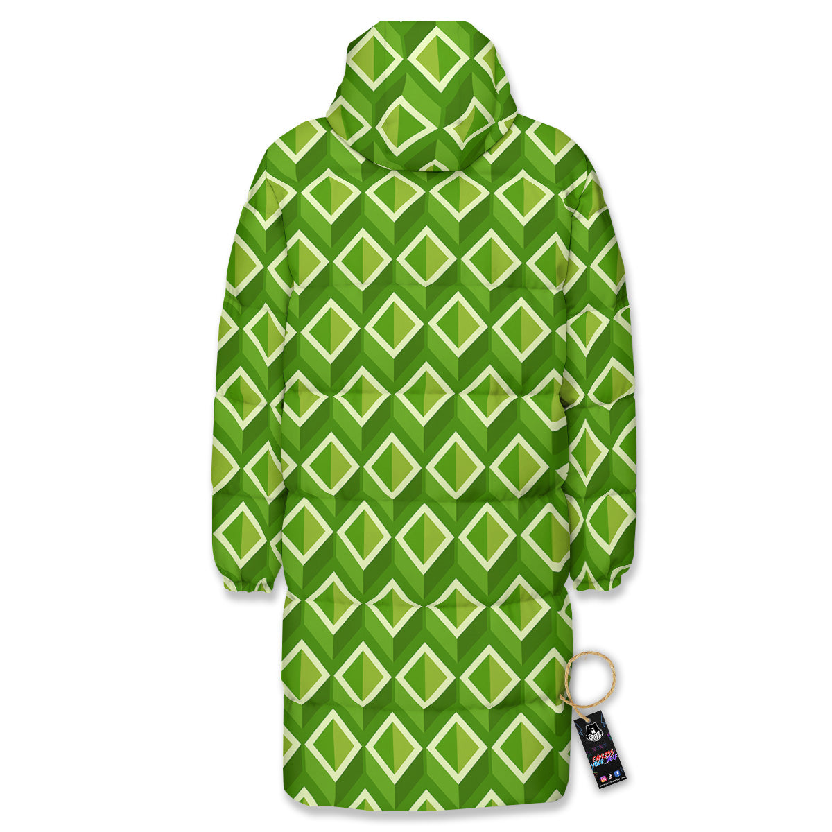 Geometric 3D Bamboo Print Pattern Long Down Jacket