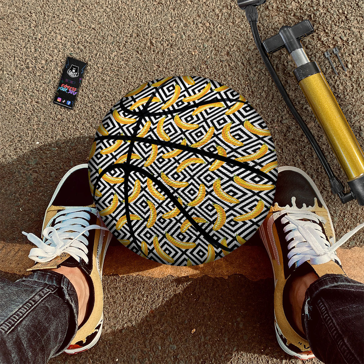 Geometric Banana White And Black Print Basketball