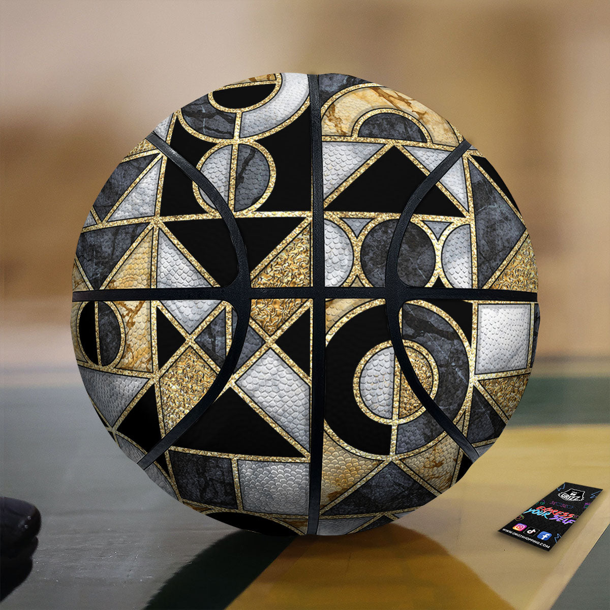 Geometric Black Gold Marble Print Basketball