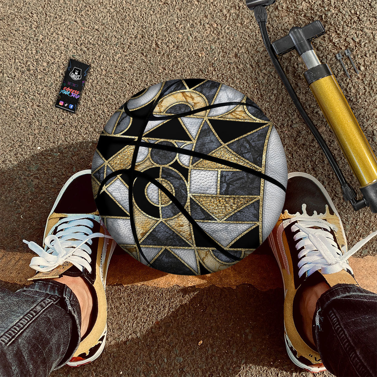 Geometric Black Gold Marble Print Basketball