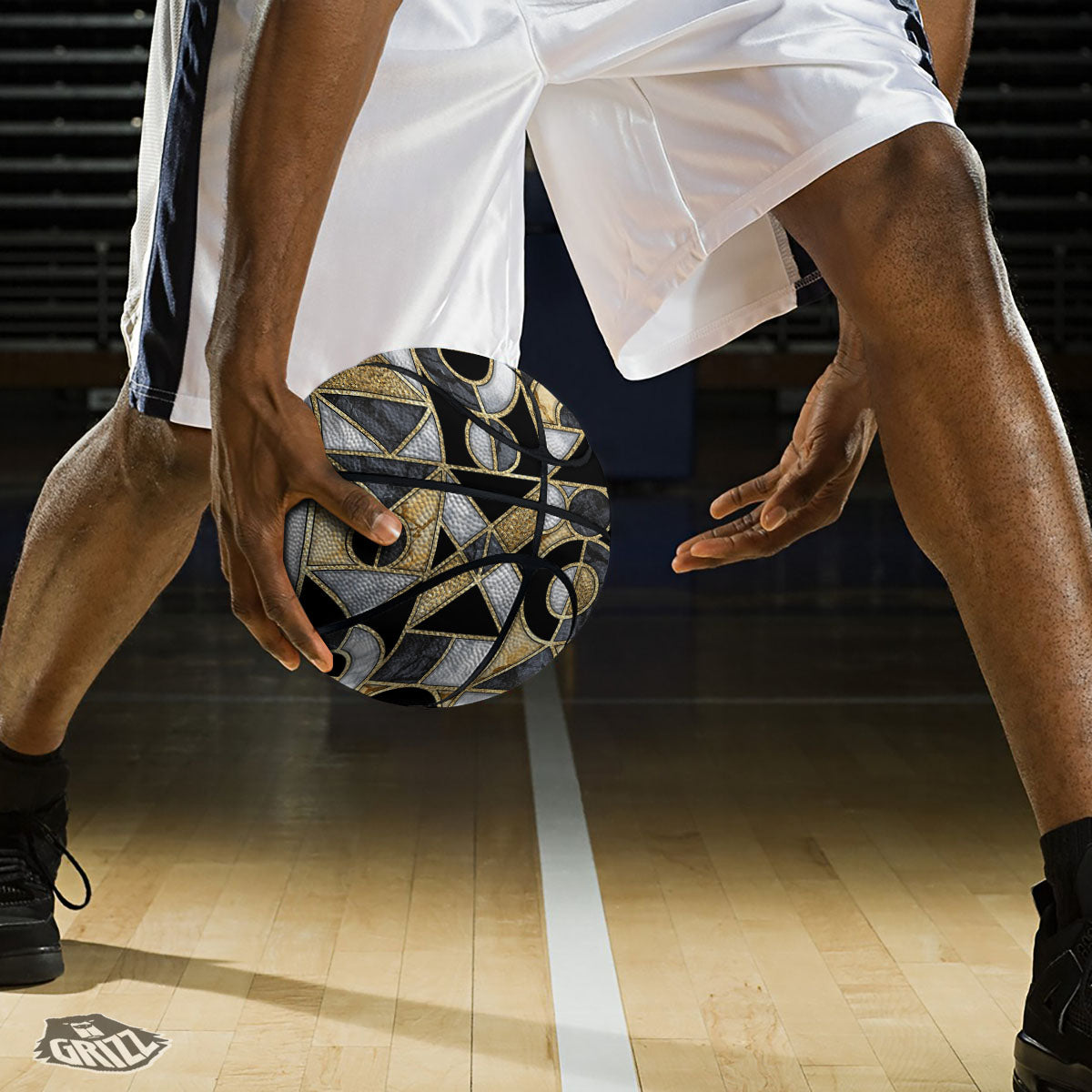 Geometric Black Gold Marble Print Basketball