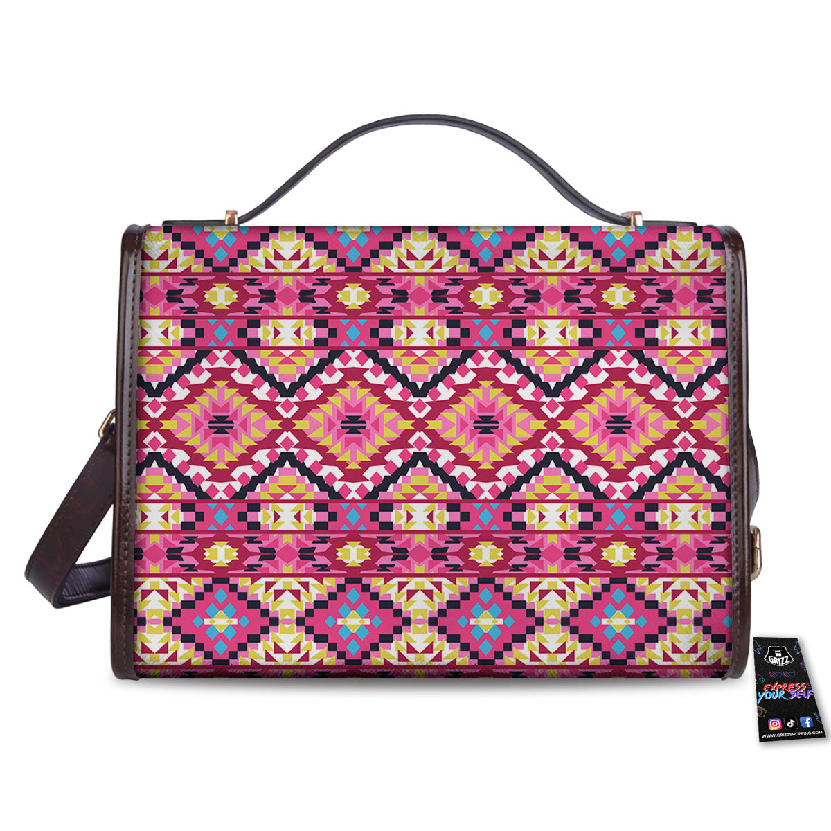 Geometric Ethnic Pink Aztec Print Pattern Women's Satchel Bag
