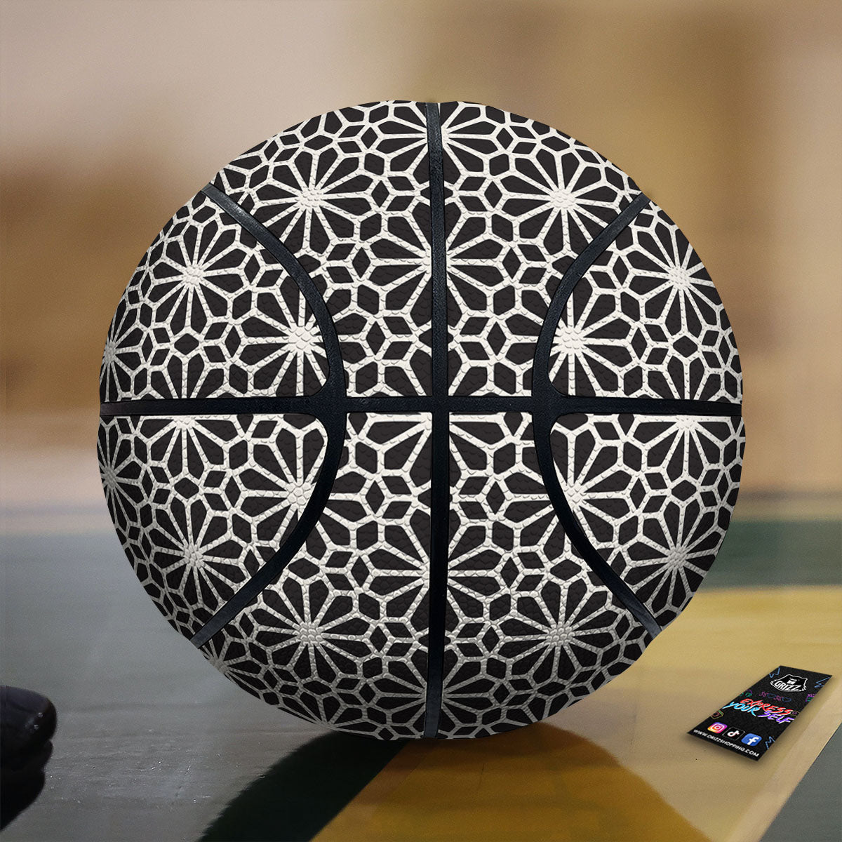 Geometric Floral White And Black Print Basketball