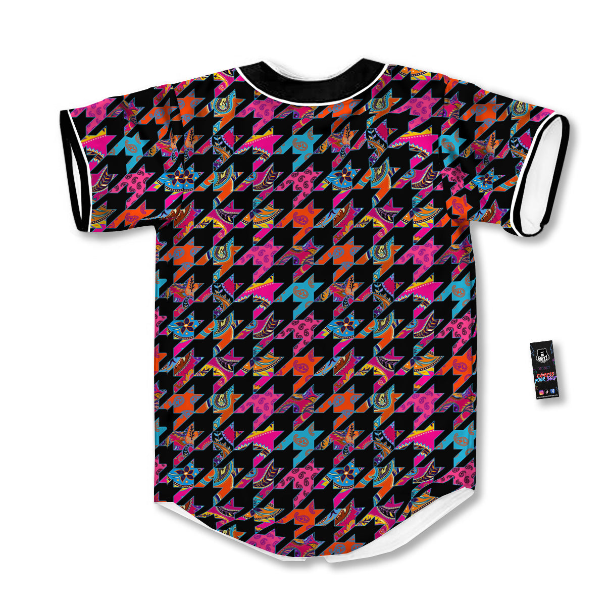 Geometrical Houndstooth And Paisley Print Pattern Baseball Jersey-grizzshop