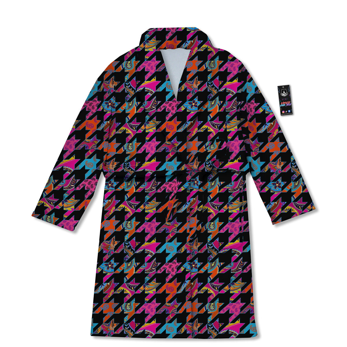Geometrical Houndstooth And Paisley Print Pattern Bathrobe-grizzshop