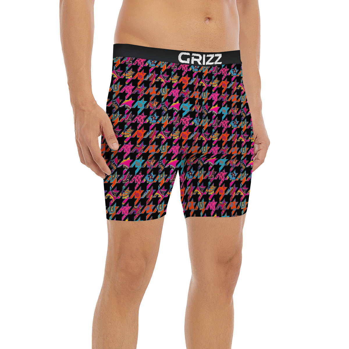 Geometrical Houndstooth And Paisley Print Pattern Boxer Briefs-grizzshop