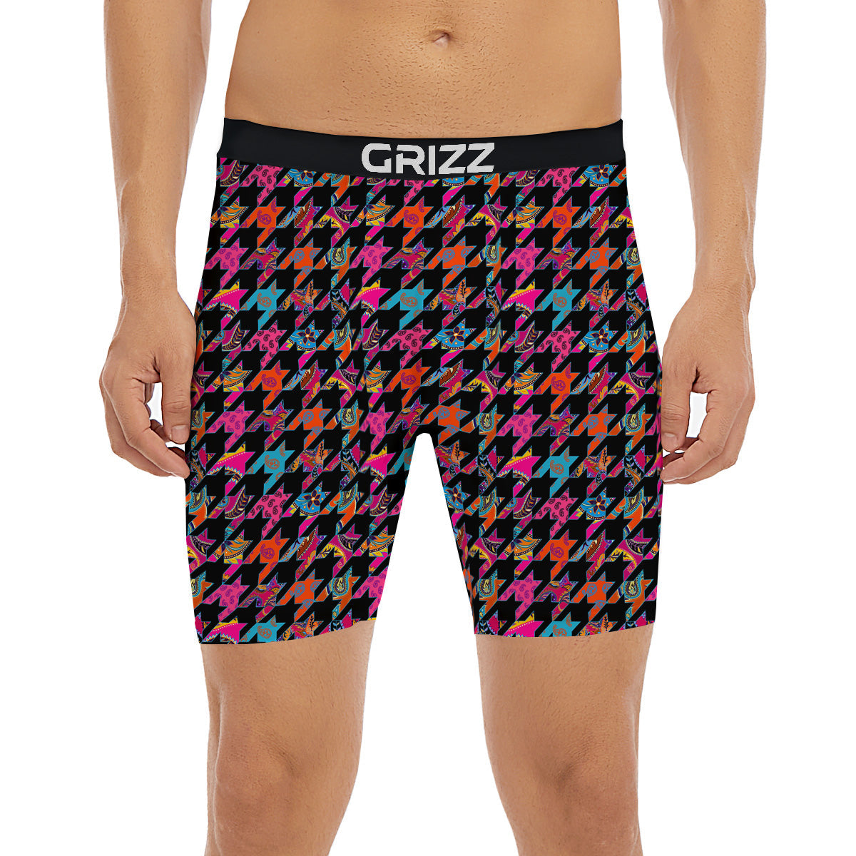Geometrical Houndstooth And Paisley Print Pattern Boxer Briefs-grizzshop