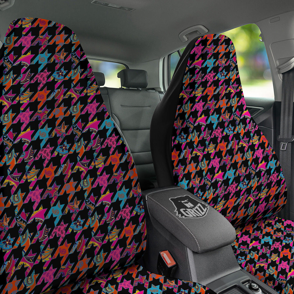 Geometrical Houndstooth And Paisley Print Pattern Car Seat Covers-grizzshop