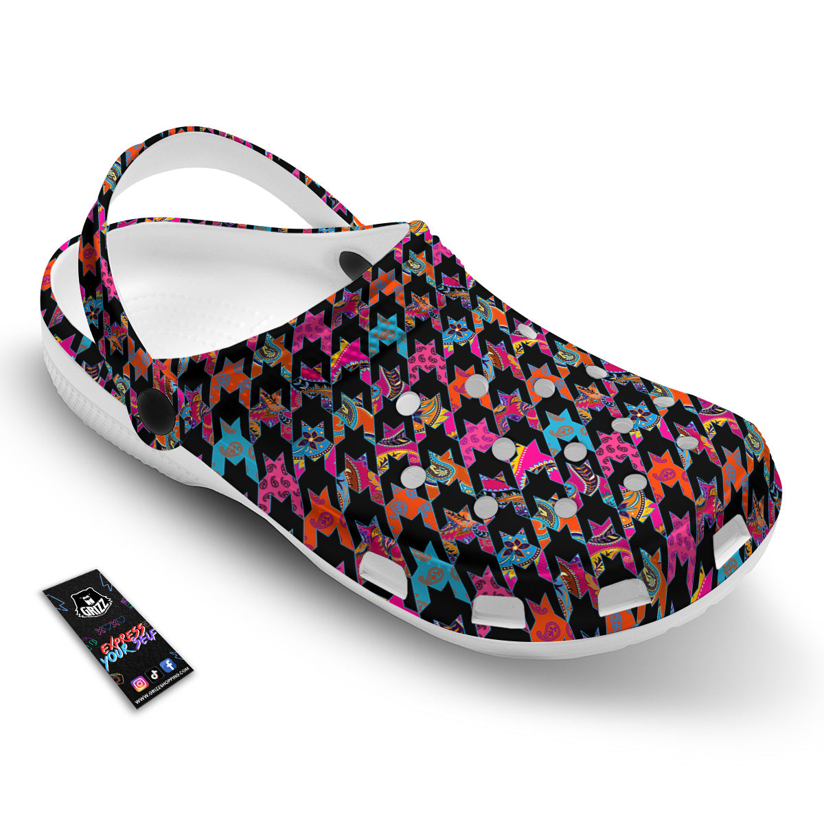 Geometrical Houndstooth And Paisley Print Pattern Clog-grizzshop