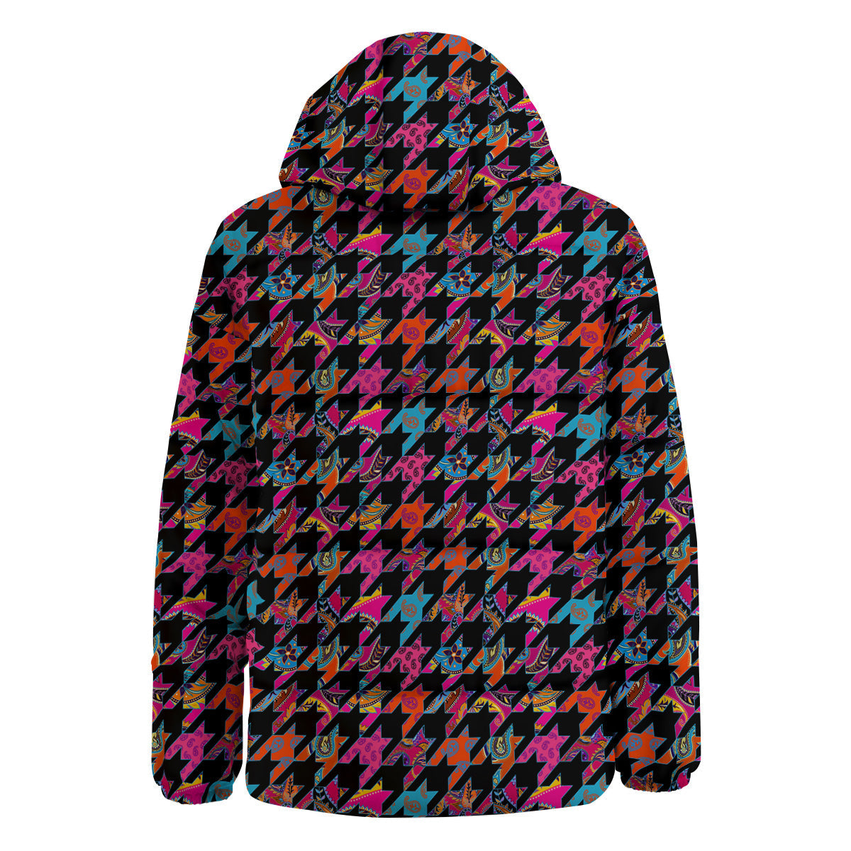 Geometrical Houndstooth And Paisley Print Pattern Down Jacket-grizzshop