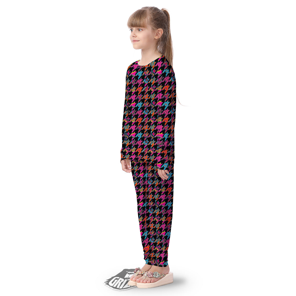 Geometrical Houndstooth And Paisley Print Pattern Kid's Pajamas-grizzshop