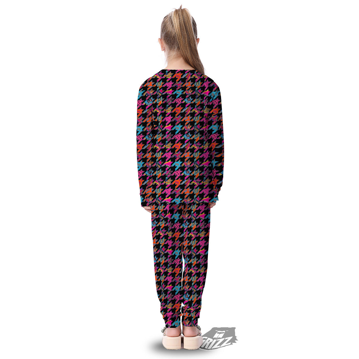 Geometrical Houndstooth And Paisley Print Pattern Kid's Pajamas-grizzshop