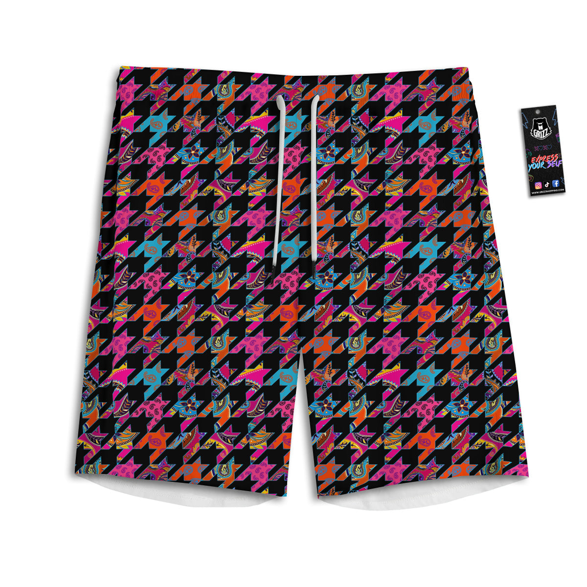 Geometrical Houndstooth And Paisley Print Pattern Men's Athletic Shorts