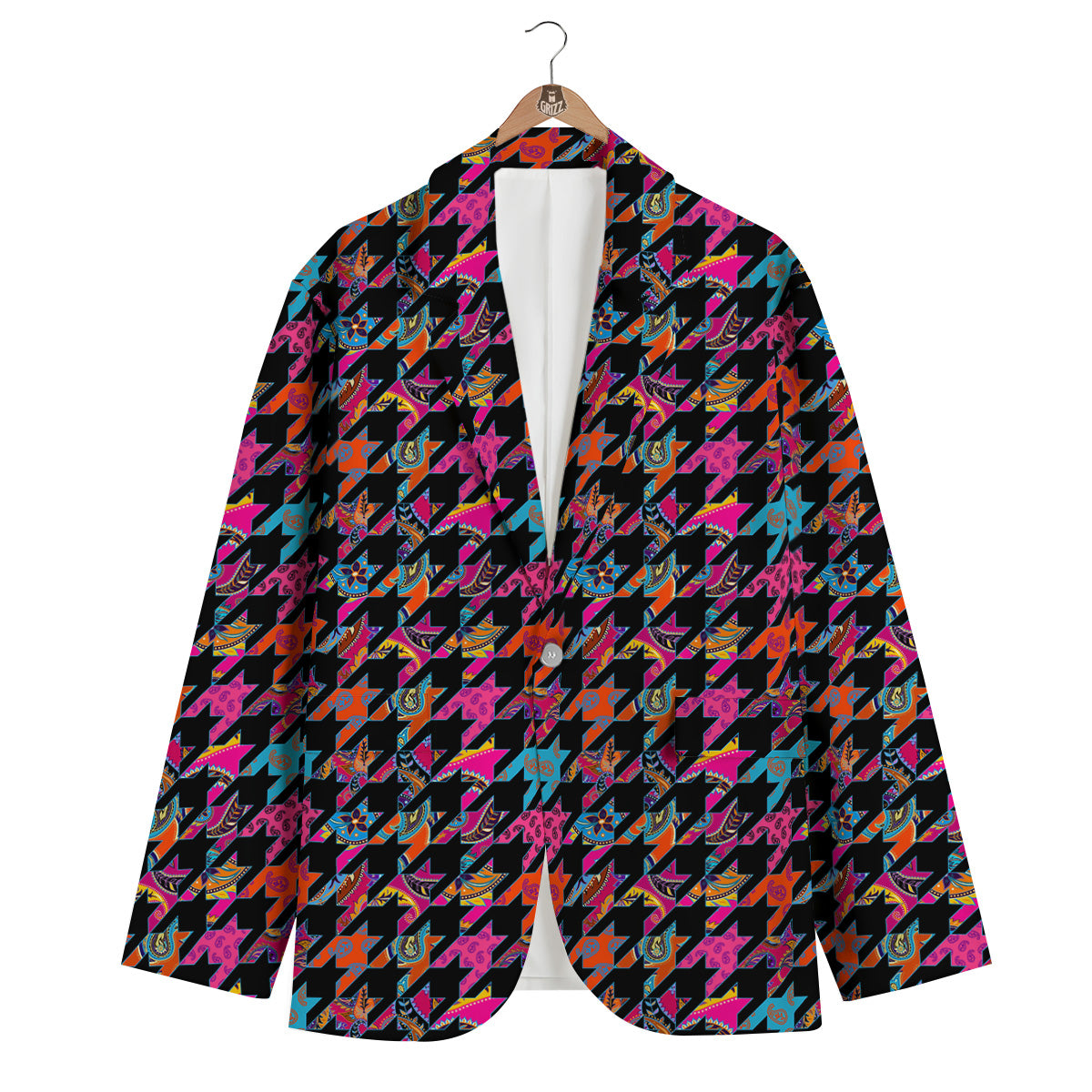 Geometrical Houndstooth And Paisley Print Pattern Men's Blazer-grizzshop