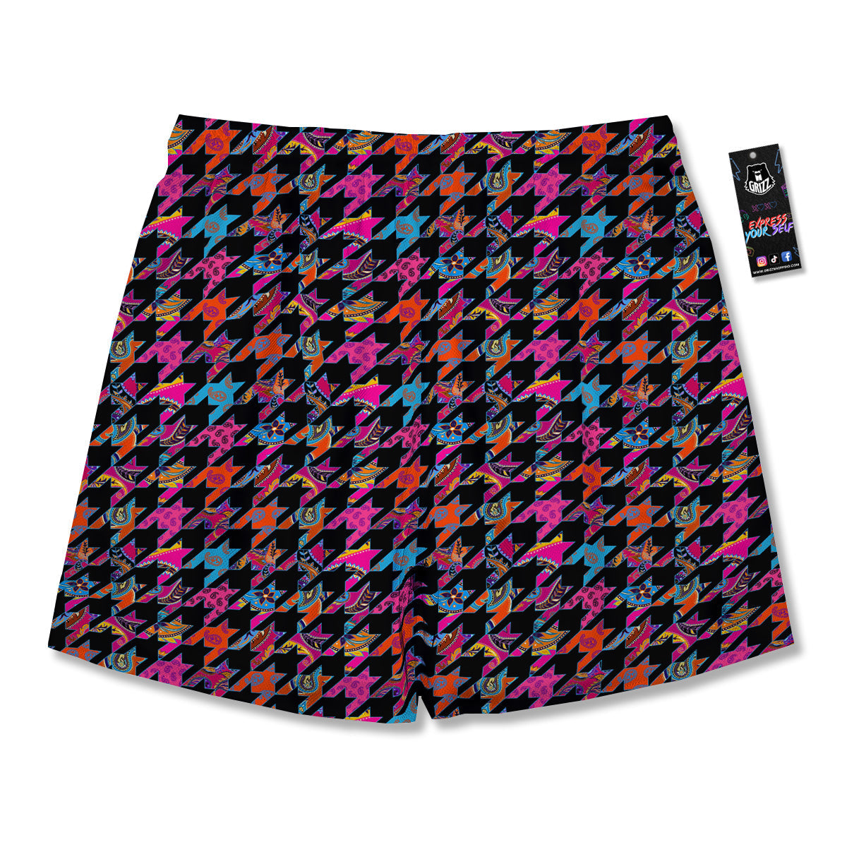 Geometrical Houndstooth And Paisley Print Pattern Men's Running Shorts-grizzshop