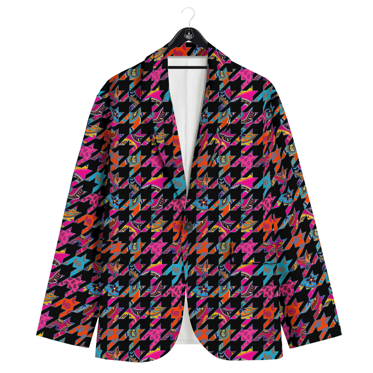 Geometrical Houndstooth And Paisley Print Pattern Men's Sport Coat-grizzshop